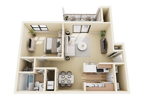 Floor plan for 1 bed, 1 bath, 806 sqft